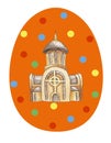 Orange easter egg on a white background in multicolored circles with watercolor pattern in the middle - gold church